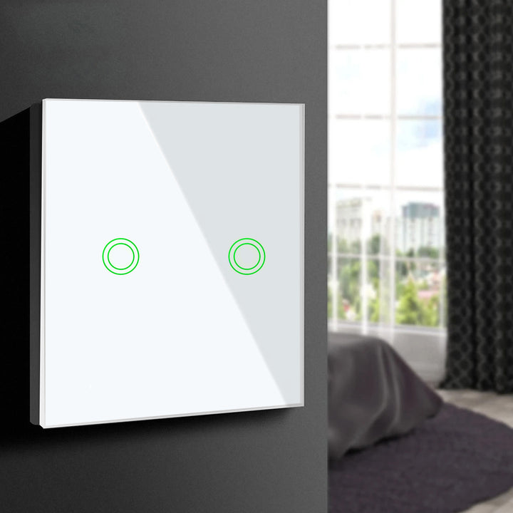 Touch Lichtschalter Kompatibel Smart WiFi 2-Fach mit Tuya APP Wandschalter Glas Schalter mit Farbwechsel LED Hintergrundbeleuchtung Einbauschalter 85x85mm (2-Fach Rund, Weiß)