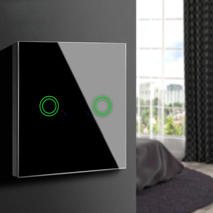 Touch Lichtschalter Kompatibel Smart WiFi 2-Fach mit Tuya APP Wandschalter Glas Schalter mit Farbwechsel LED Hintergrundbeleuchtung Einbauschalter 85x85mm (2-Fach Rund, Schwarz) …