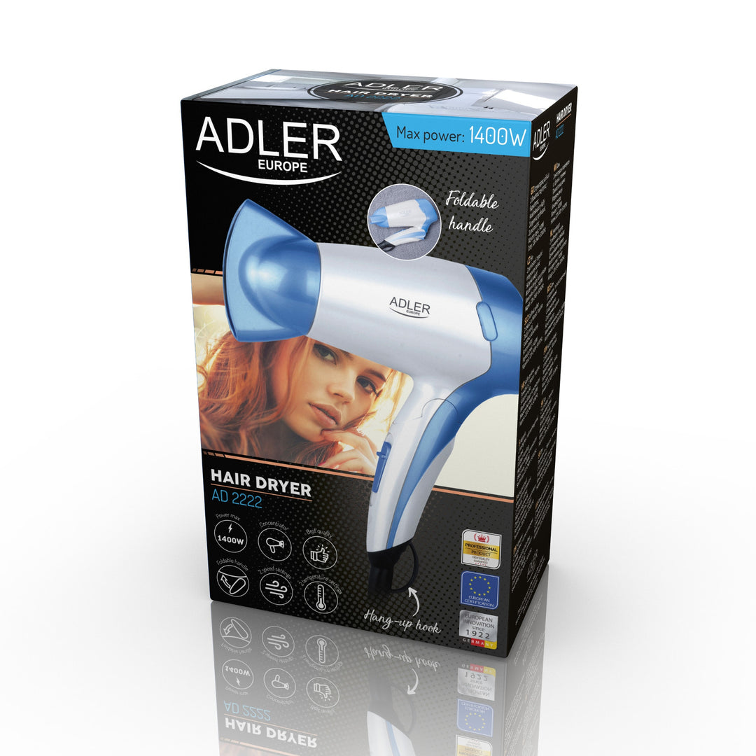 Haartrockner 1200W Adler AD 2222 Klappbarer Griff  weiß/blau