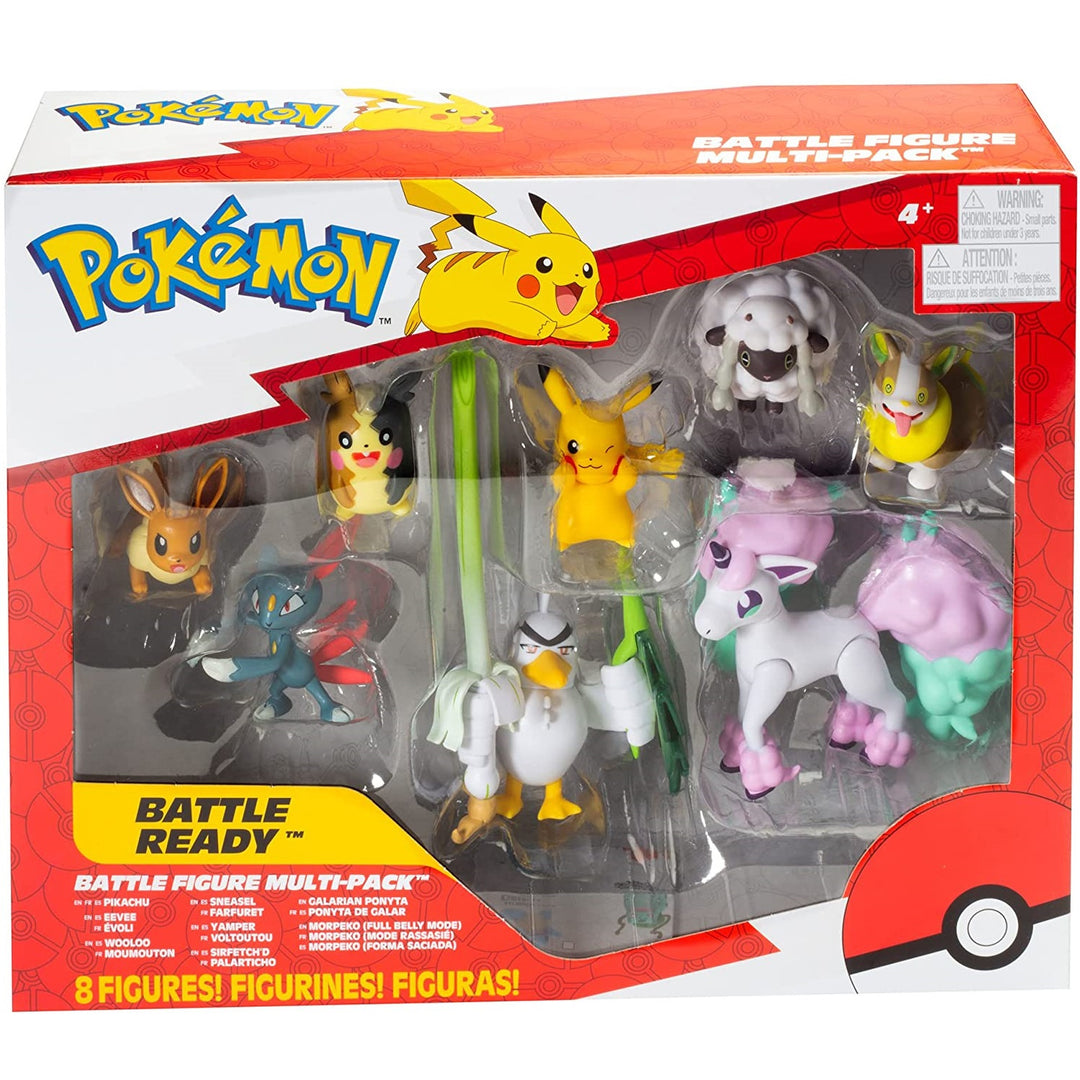 Pokémon Battle Ready W7 8 Figuren-Set  – Generation 8 – Enthält Pikachu, Eevee, Wooloo, Sneasel, Yamper, Ponyta, Sirfetch'd & Morpeko – ab 4 Jahren