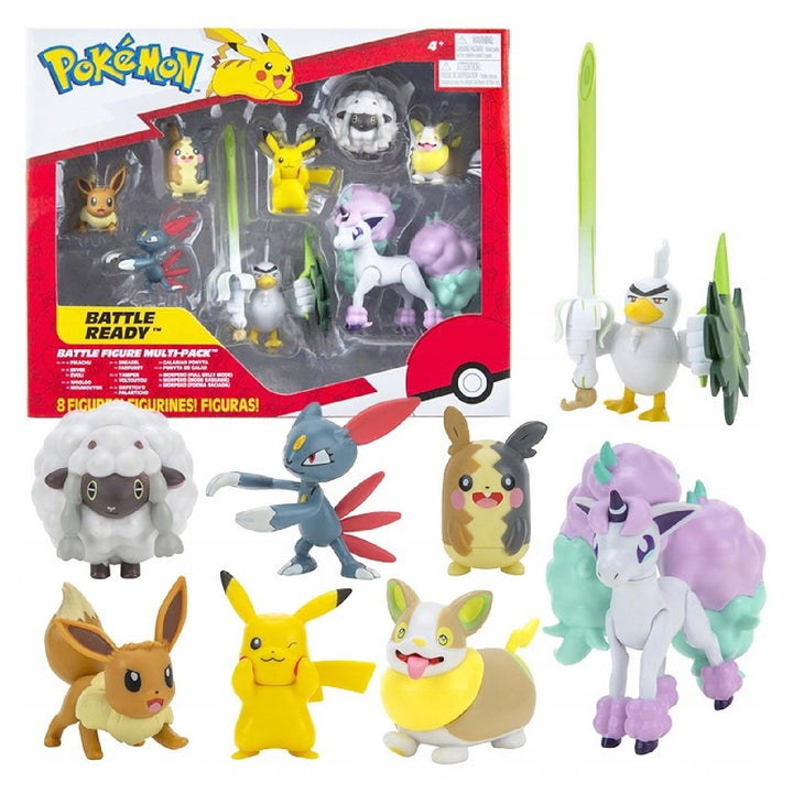 Pokémon Battle Ready W7 8 Figuren-Set  – Generation 8 – Enthält Pikachu, Eevee, Wooloo, Sneasel, Yamper, Ponyta, Sirfetch'd & Morpeko – ab 4 Jahren