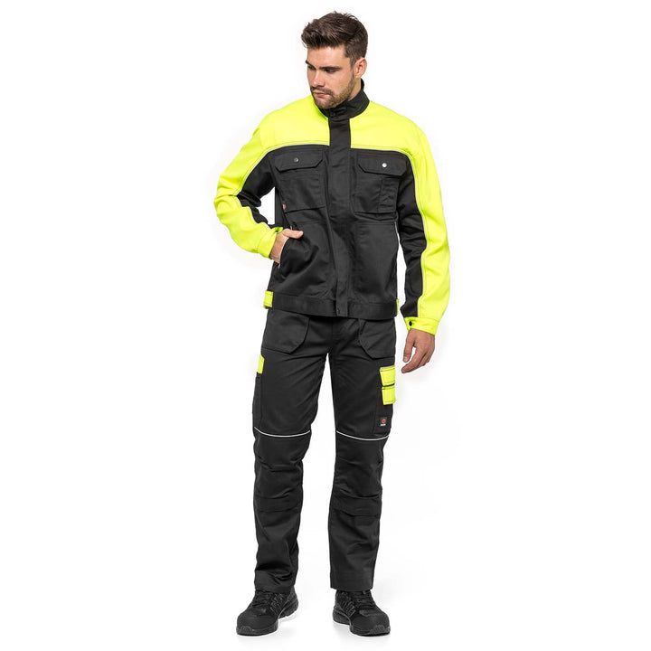 Helios Arbeitshose Monteurshose Handwerker Herrenhose 280 g / m2 (52, Schwarz/Gelb)