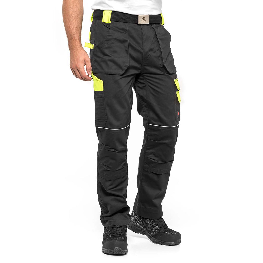 Helios Arbeitshose Monteurshose Handwerker Herrenhose 280 g / m2 (58, Schwarz/Gelb)