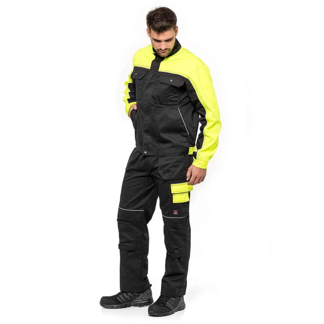 Helios Arbeitshose Monteurshose Handwerker Herrenhose 280 g / m2 (58, Schwarz/Gelb)