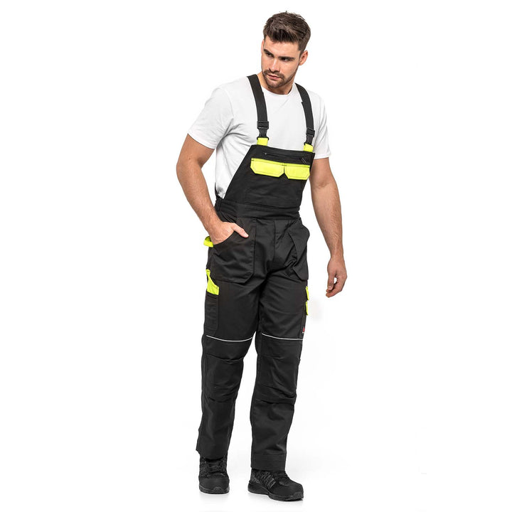 Latzhose HELIOS AVACORE in schwarz und gelb, Größe 50