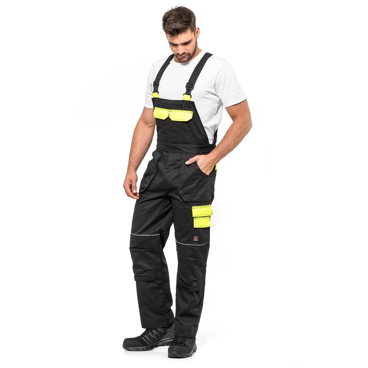 Latzhose HELIOS AVACORE in schwarz und gelb, Größe 50
