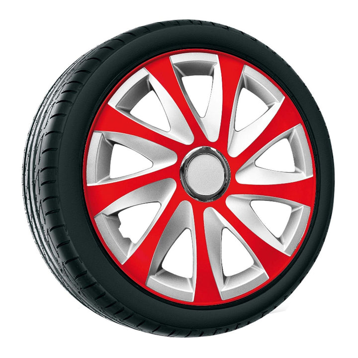 Radkappen Radzierblenden Radblenden - 4 Stück Komplettset - NRM Drift Extra - Rot / Silber - 14" Zoll