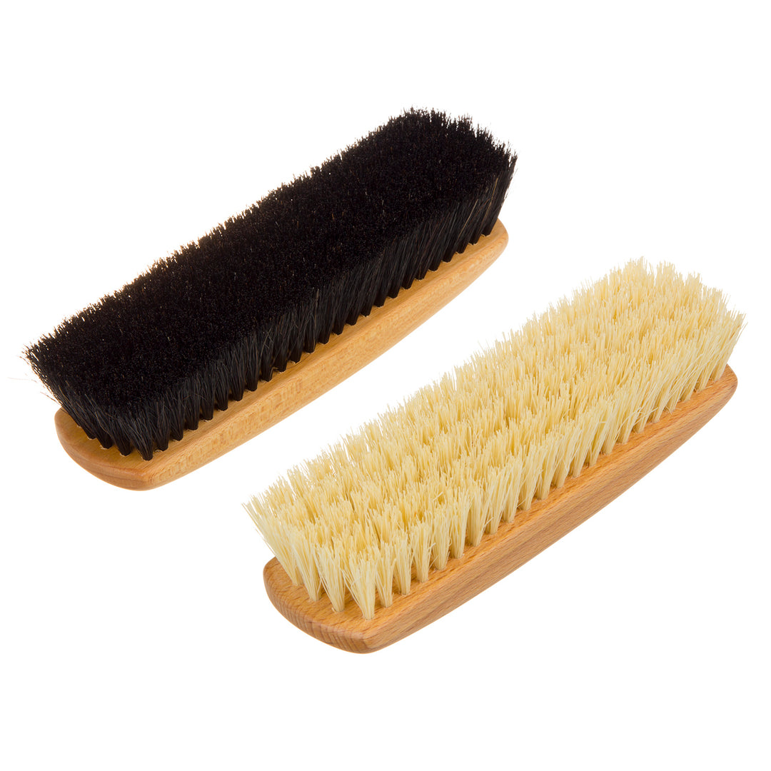 Schuhbürsten Set aus Buchenholz Schuhputzbürsten 2er-Set 1x Tampicofaser 1x Rosshaar Polierbürsten Schuhputzset