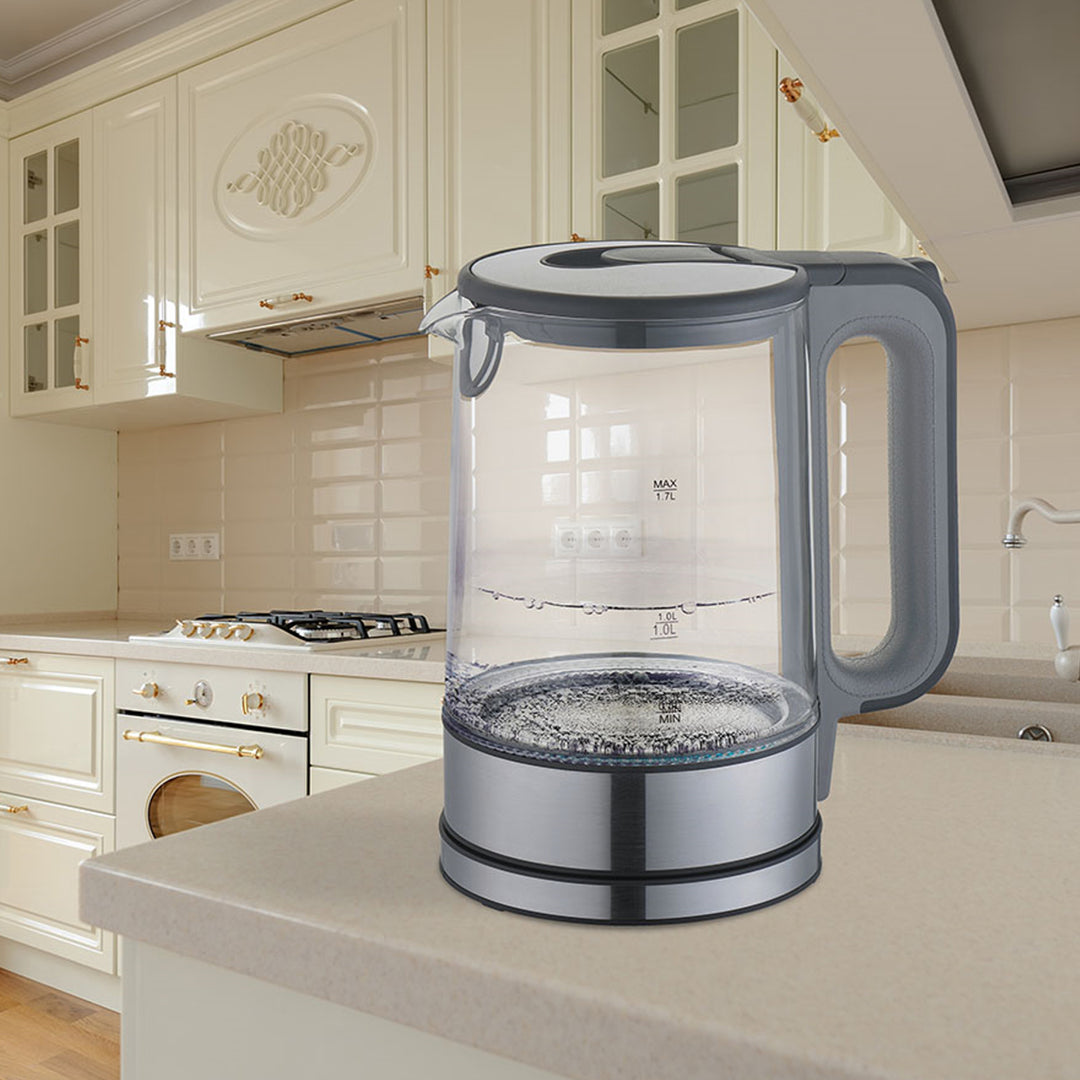 Elektrischer Glas-Wasserkocher mit Innenbeleuchtung 1,7L 360-Grad-Basis Abschaltautomatik Anti-Kalk-Filter Wasserstandsanzeige 220-240V, ~50Hz, 2200W