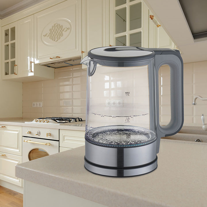 Elektrischer Glas-Wasserkocher mit Innenbeleuchtung 1,7L 360-Grad-Basis Abschaltautomatik Anti-Kalk-Filter Wasserstandsanzeige 220-240V, ~50Hz, 2200W