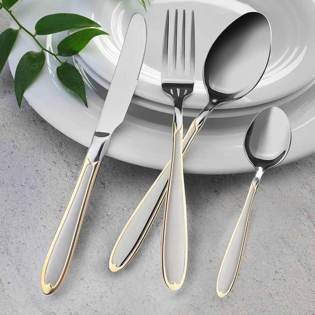 Besteckset 24 teilig für 6 Personen aus Edelstahl 18/10 Essbesteck Set Messer Gabel Löffel Tafelbesteck Silber/Gold
