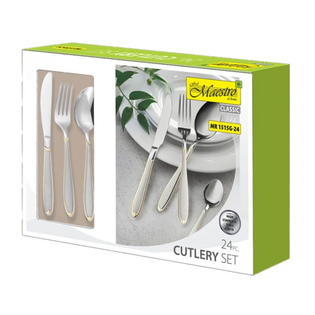 Besteckset 24 teilig für 6 Personen aus Edelstahl 18/10 Essbesteck Set Messer Gabel Löffel Tafelbesteck Silber/Gold
