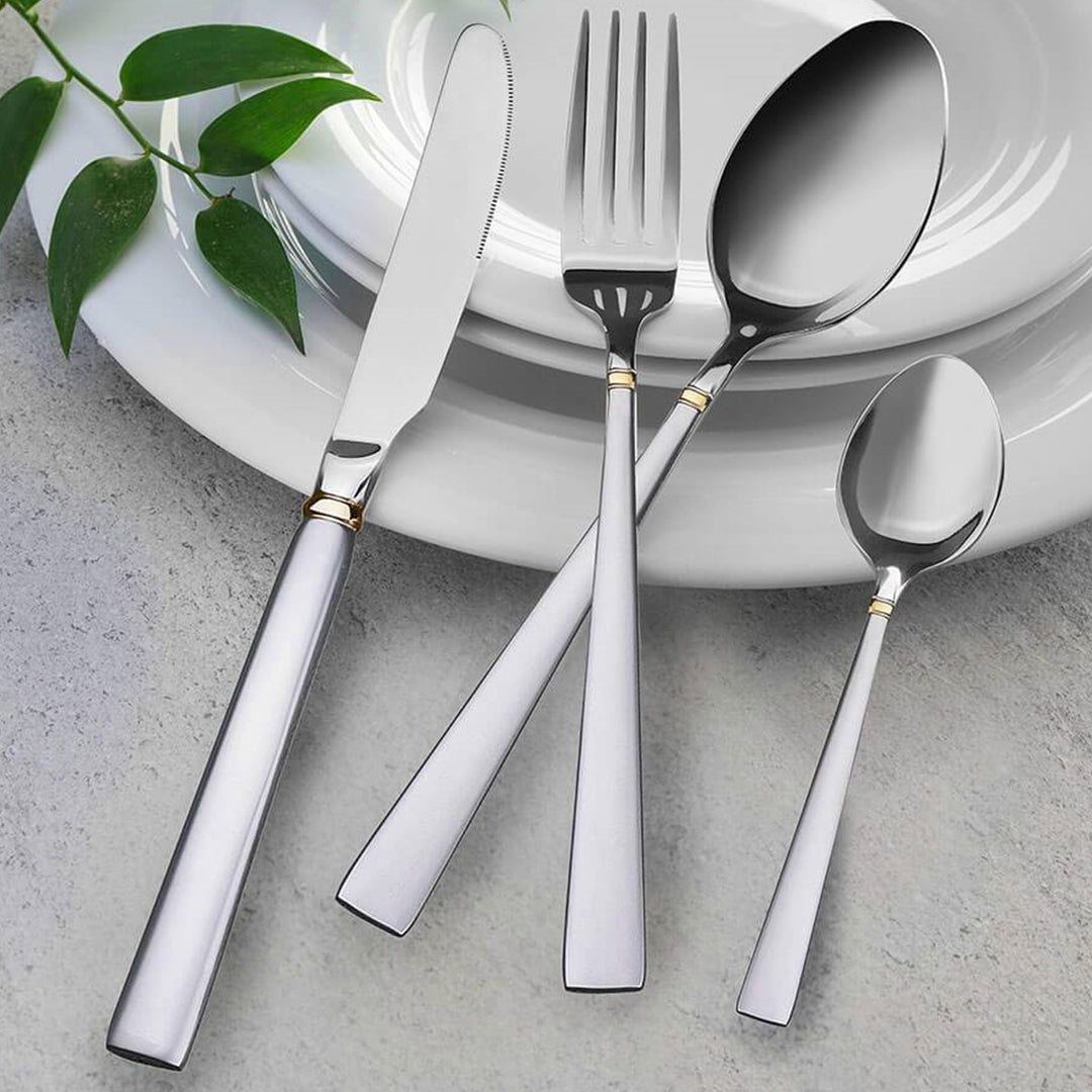 Besteckset 24 teilig für 6 Personen aus Edelstahl 18/10 Essbesteck Set Messer Gabel Löffel Tafelbesteck Silber/Gold
