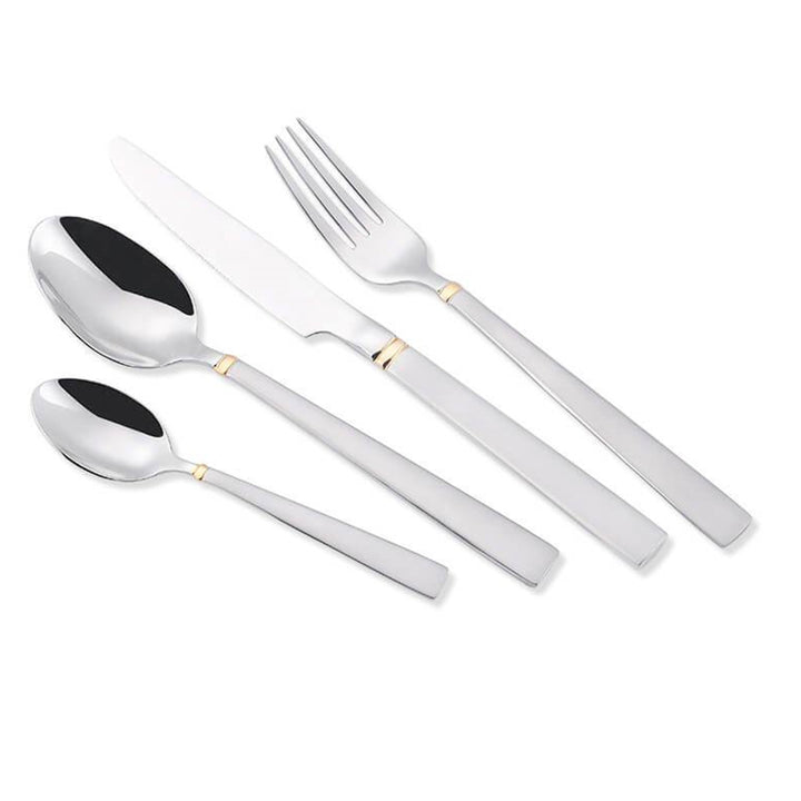 Besteckset 24 teilig für 6 Personen aus Edelstahl 18/10 Essbesteck Set Messer Gabel Löffel Tafelbesteck Silber/Gold