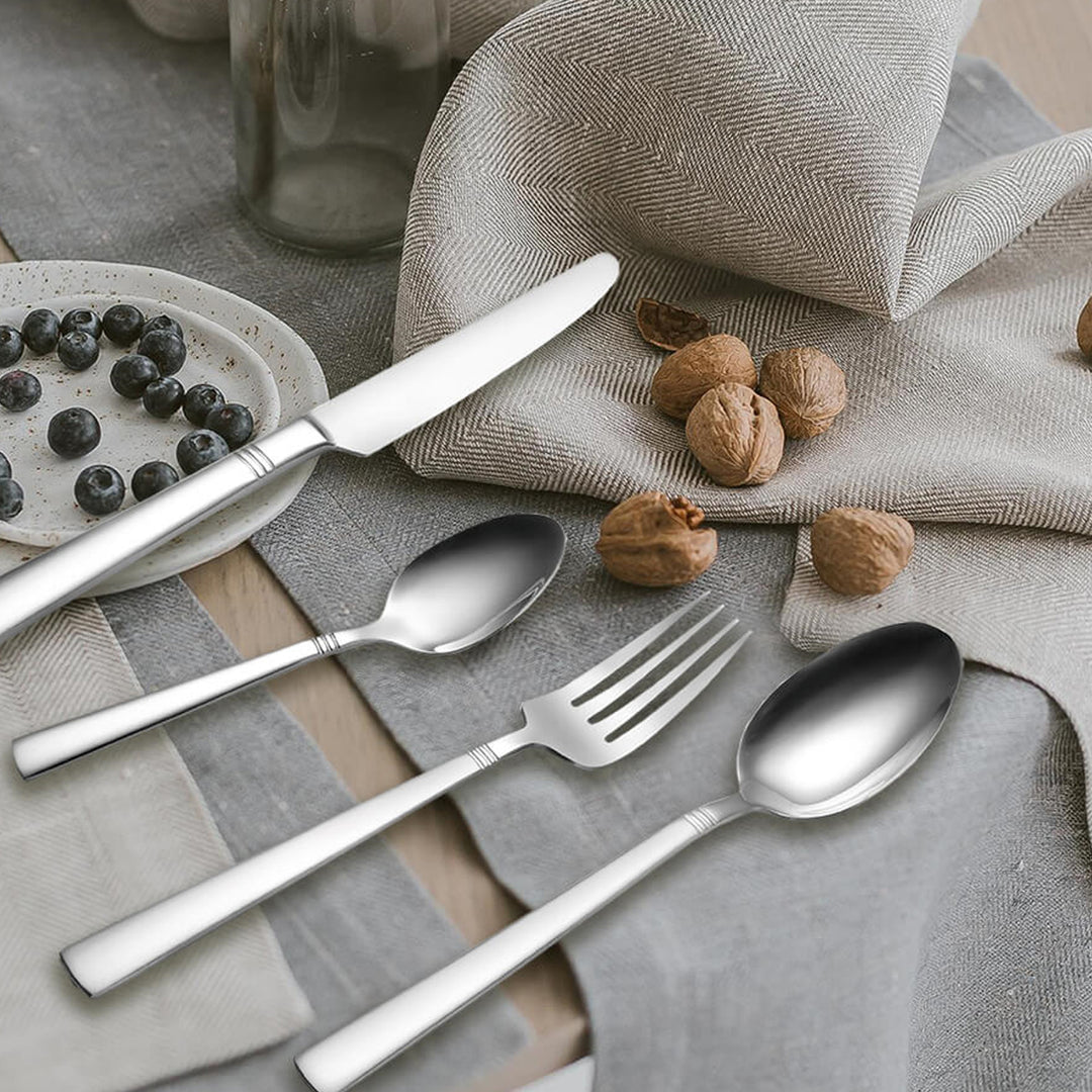Besteckset 24 teilig für 6 Personen aus Edelstahl Essbesteck Set Messer Gabel Löffel Tafelbesteck Silber