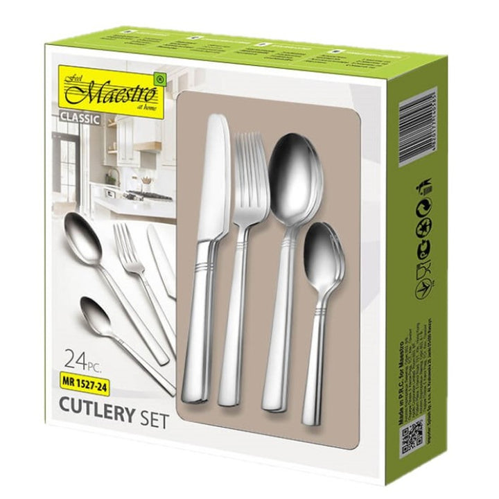 Besteckset 24 teilig für 6 Personen aus Edelstahl Essbesteck Set Messer Gabel Löffel Tafelbesteck Silber