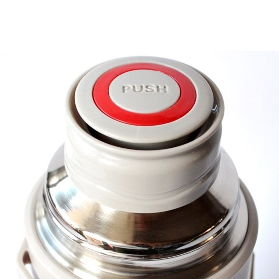 Thermoskanne 1L Isolierflasche mit Trinkbecher 350ml Vakuumisoliert Push-Button 110cm Tragegurt Isolierflasche Edelstahl 304 + Kunststoff für Warm- oder Kaltgetränke (Marineblau)