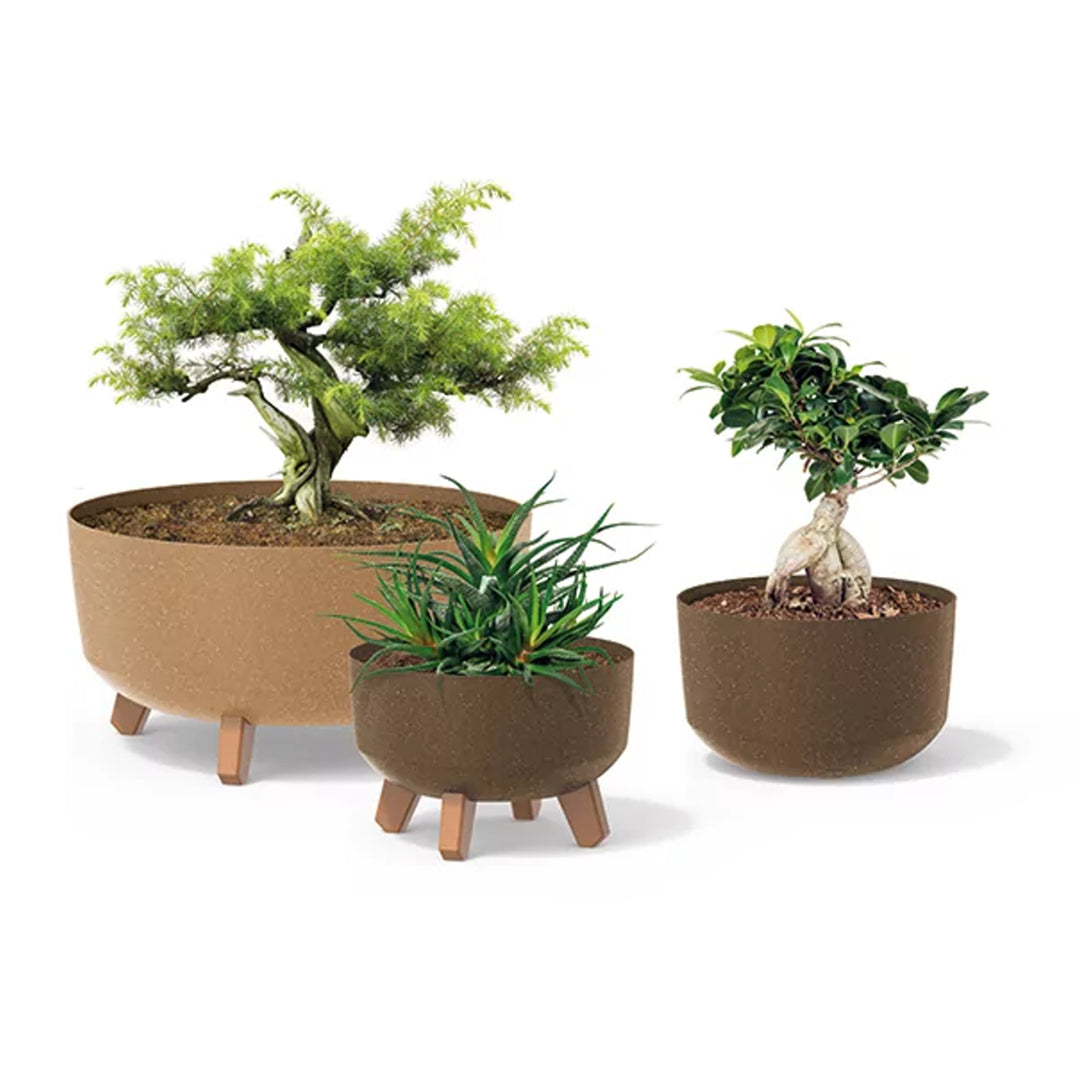 Gracia Standard Eco Wood Blumentopf mit abnehmbaren Beinen inkl. Einsatz für Pflanzgefäß Rund Kunststoff UV-beständig 238mm Eco Weiß