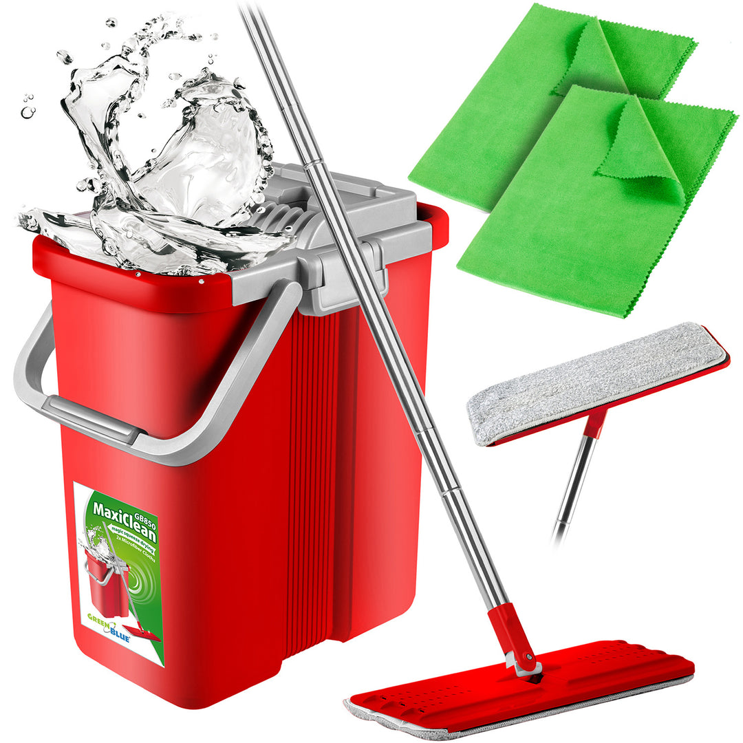 Flach-Mopp und 2 in 1 Eimer 8L Wischmop Set Wischmop Bodenwischer Mopp Mop Reinigungssystem Reiniger (Flach-Mopp und Eimer Set + 2X Mikrofasertücher)