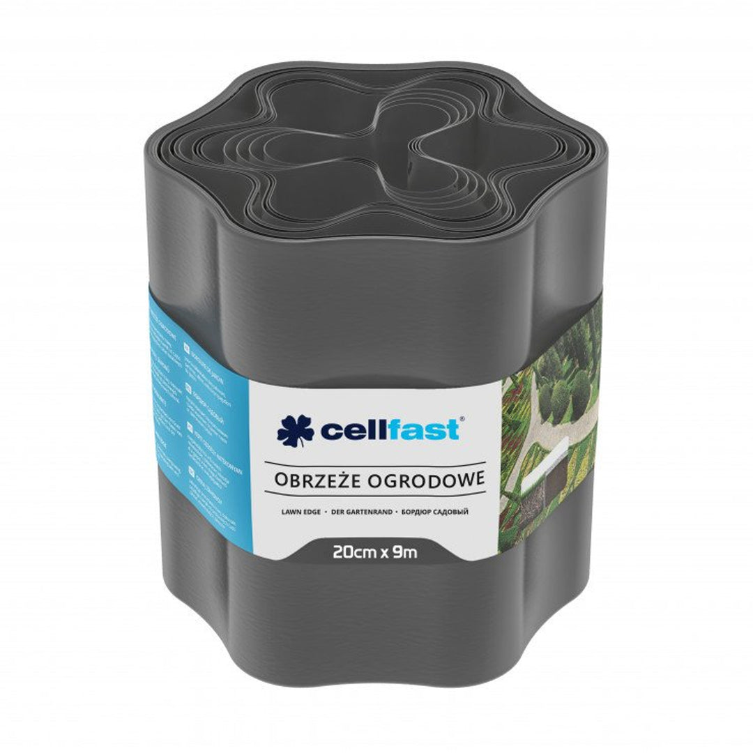 Cellfast Rasenkante Gewellt Gartenzaun Beeteinfasung Mähkante Garten Palisade Schwarz (20cm x 9m)