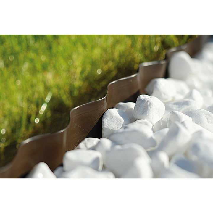 Rasenkante Gewellt Gartenzaun Beeteinfasung Mähkante Garten Palisade Wurzelsperre Kunststoff 25cm x 9m (Braun)