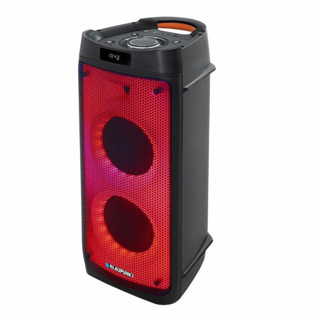 PartyBox Tragbarer Bluetooth-Lautsprecher mit Karaoke-Funktion Gitarreneingang TWS Radio AUX USB microSD Fernbedienung Disco LED Beleuchtung
