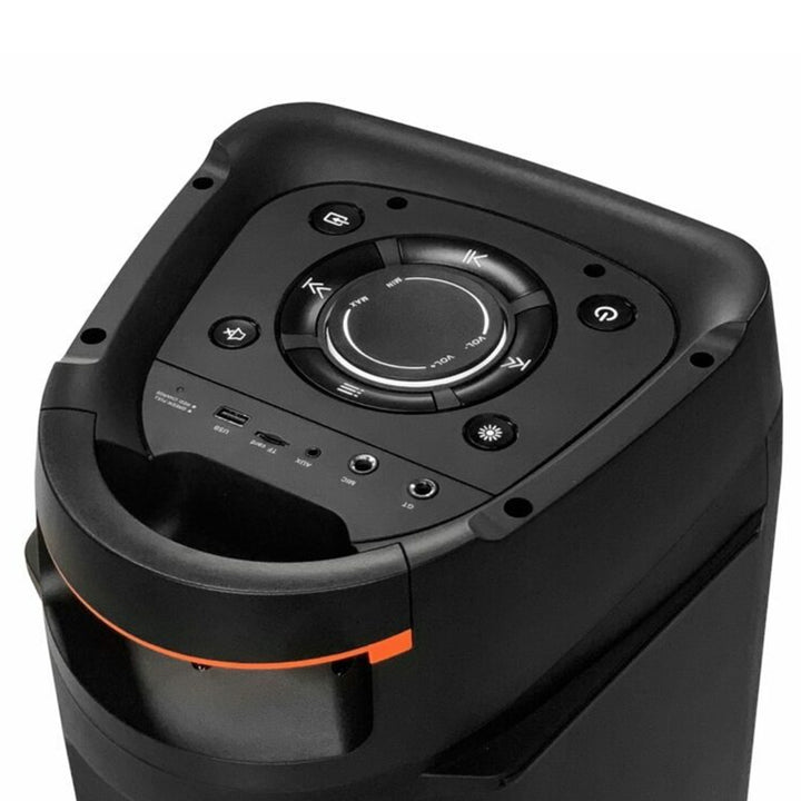 PartyBox Tragbarer Bluetooth-Lautsprecher mit Karaoke-Funktion Gitarreneingang TWS Radio AUX USB microSD Fernbedienung Disco LED Beleuchtung