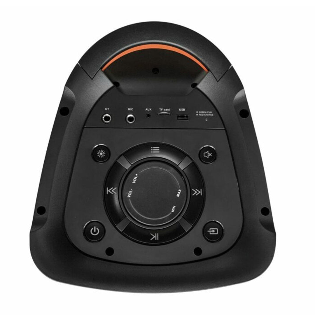 PartyBox Tragbarer Bluetooth-Lautsprecher mit Karaoke-Funktion Gitarreneingang TWS Radio AUX USB microSD Fernbedienung Disco LED Beleuchtung