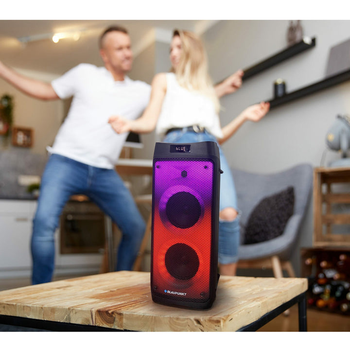PartyBox Tragbarer Bluetooth-Lautsprecher mit Karaoke-Funktion Gitarreneingang TWS Radio AUX USB microSD Fernbedienung Disco LED Beleuchtung