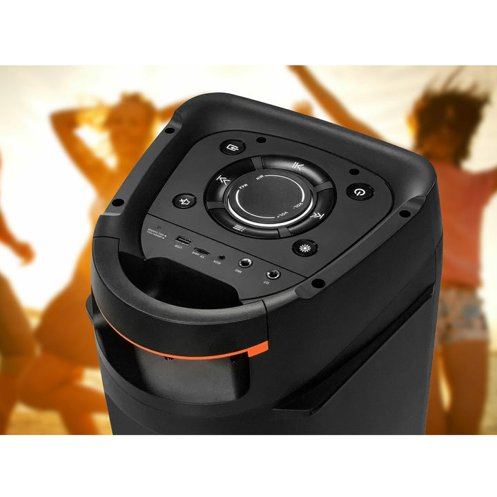 PartyBox Tragbarer Bluetooth-Lautsprecher mit Karaoke-Funktion Gitarreneingang TWS Radio AUX USB microSD Fernbedienung Disco LED Beleuchtung