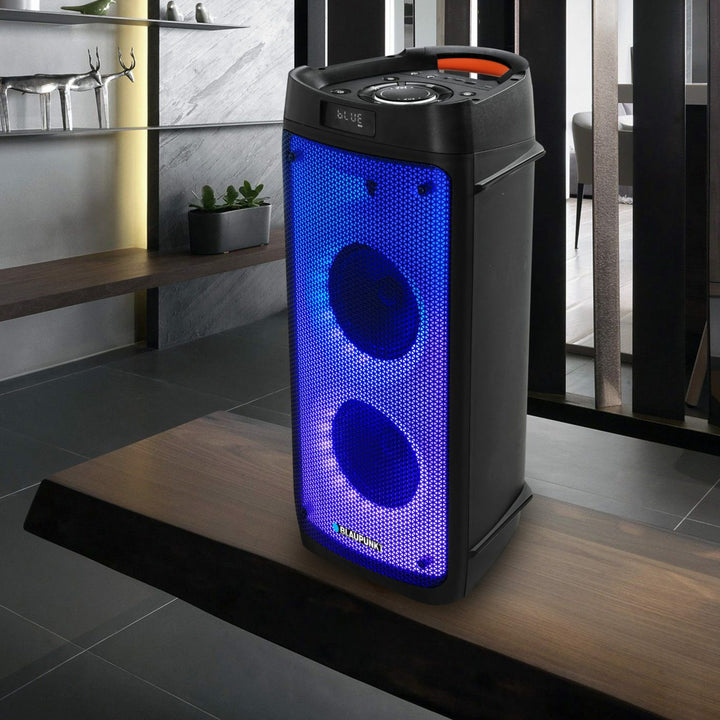 PartyBox Tragbarer Bluetooth-Lautsprecher mit Karaoke-Funktion Gitarreneingang TWS Radio AUX USB microSD Fernbedienung Disco LED Beleuchtung