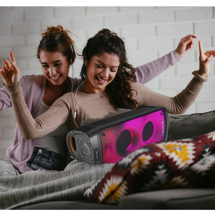 PartyBox Tragbarer Bluetooth-Lautsprecher mit Karaoke-Funktion Gitarreneingang TWS Radio AUX USB microSD Fernbedienung Disco LED Beleuchtung