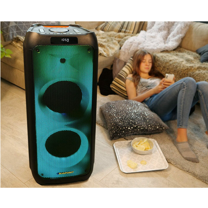 PartyBox Tragbarer Bluetooth-Lautsprecher mit Karaoke-Funktion Gitarreneingang TWS Radio AUX USB microSD Fernbedienung Disco LED Beleuchtung