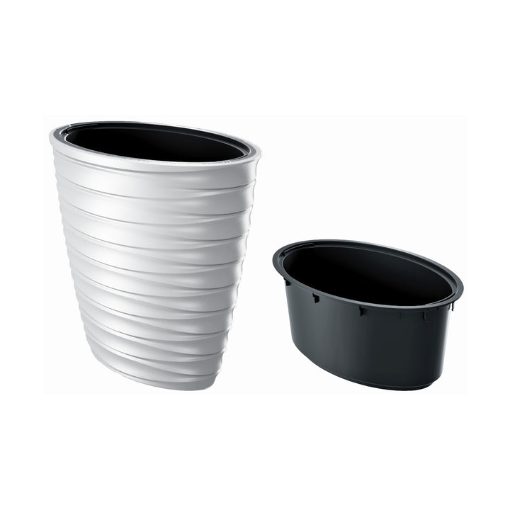 Freze Blumentopf mit Innentopf für Innen- und Außenbereich UV-Beständig Frostbeständig Oval Kunststoff Weiß