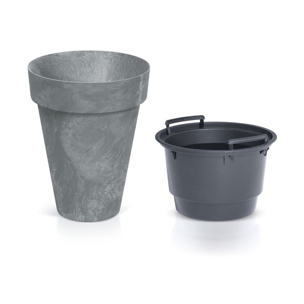 Cube Slim Beton Effect Blumentopf 2 in 1 inkl. Pflanztopf für Innen- und Außenbereich Pflanzkübel UV-beständig Rund Kunststoff Ø 355mm Marengo