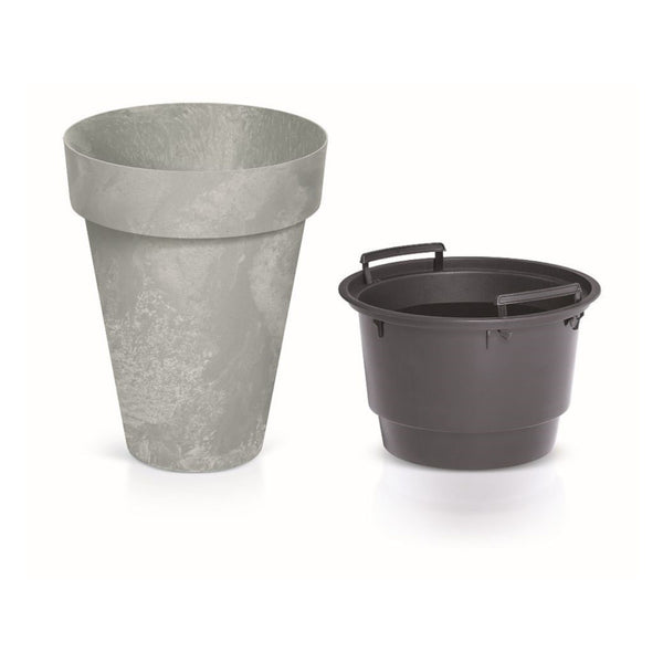 Cube Slim Beton Effect Blumentopf 2 in 1 inkl. Pflanztopf für Innen- und Außenbereich Pflanzkübel UV-beständig Rund Kunststoff Ø 461mm Beton