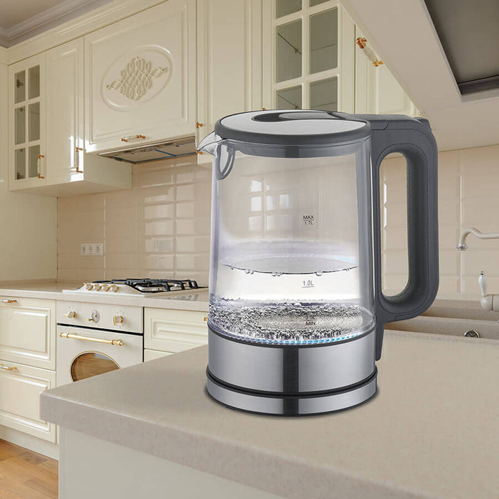 MAESTRO MR-053 Kabelloser Elektrischer Glas-Wasserkocher mit LED-Beleuchtung 1.7L Glas & Edelstahl 2200W