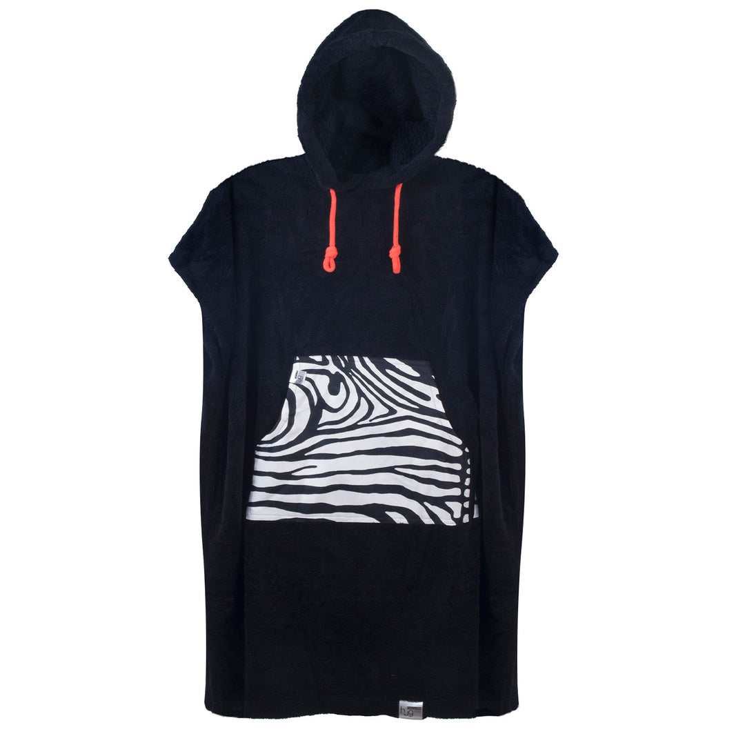 Hug Buddy Surf Poncho Handtuch Ideal für Schwimmen und Strand Badetuch Handtuch Kapuzenbadetuch (Schwarz, Zebra)