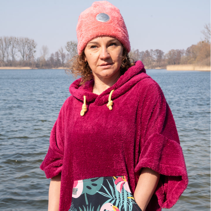 Hug SIS Surf Poncho Handtuch Ideal für Schwimmen und Strand Badetuch Poncho mit Ärmel Handtuch Kapuzenbadetuch (Fuchsie, Flamingo)