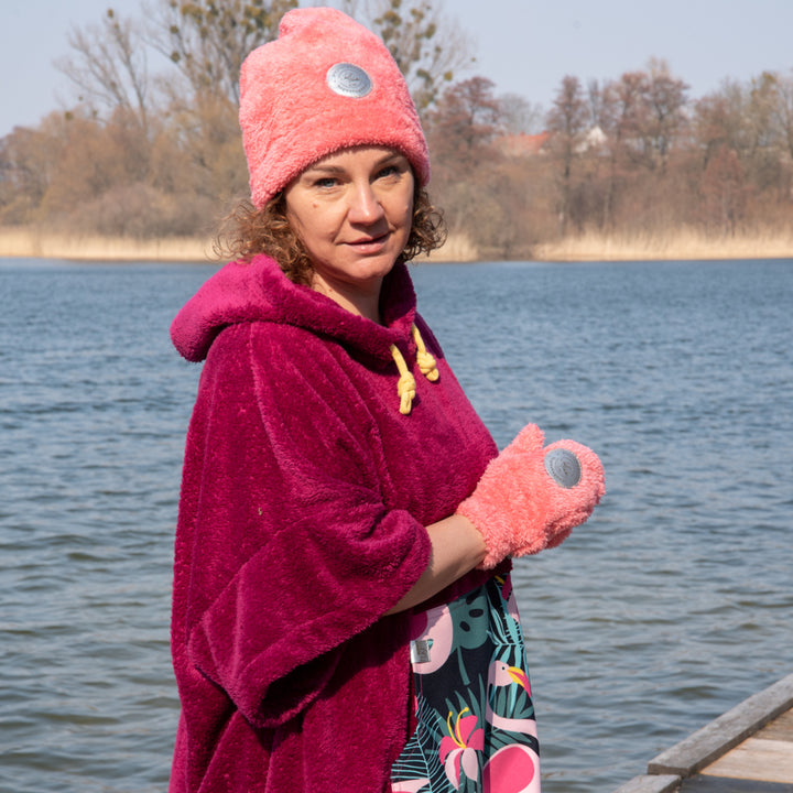 Hug SIS Surf Poncho Handtuch Ideal für Schwimmen und Strand Badetuch Poncho mit Ärmel Handtuch Kapuzenbadetuch (Fuchsie, Flamingo)