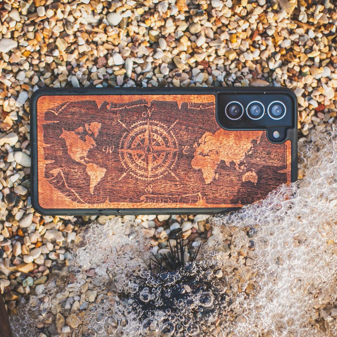 HOLZETUI IPHONE 13 MINI WIND ROSE MERBAU HOHE QUALITÄT