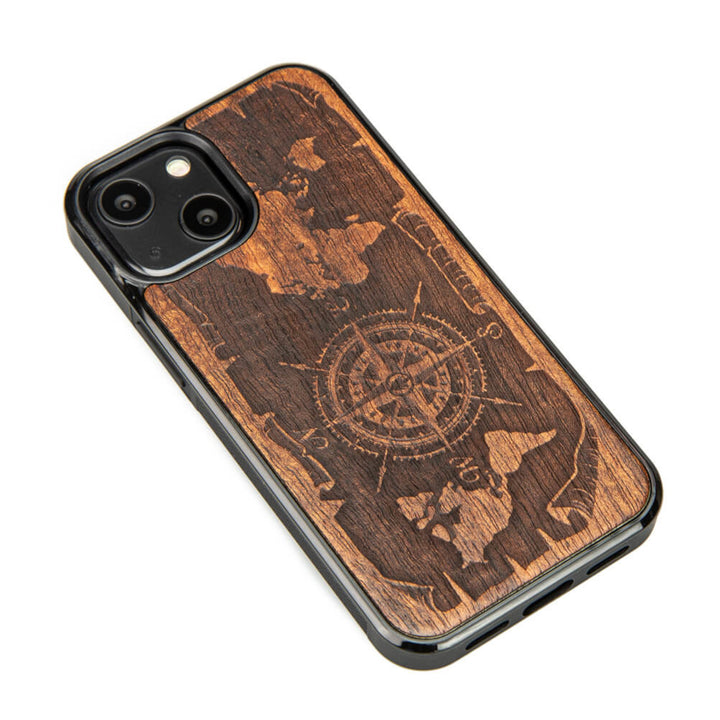 HOLZETUI IPHONE 13 MINI WIND ROSE MERBAU HOHE QUALITÄT