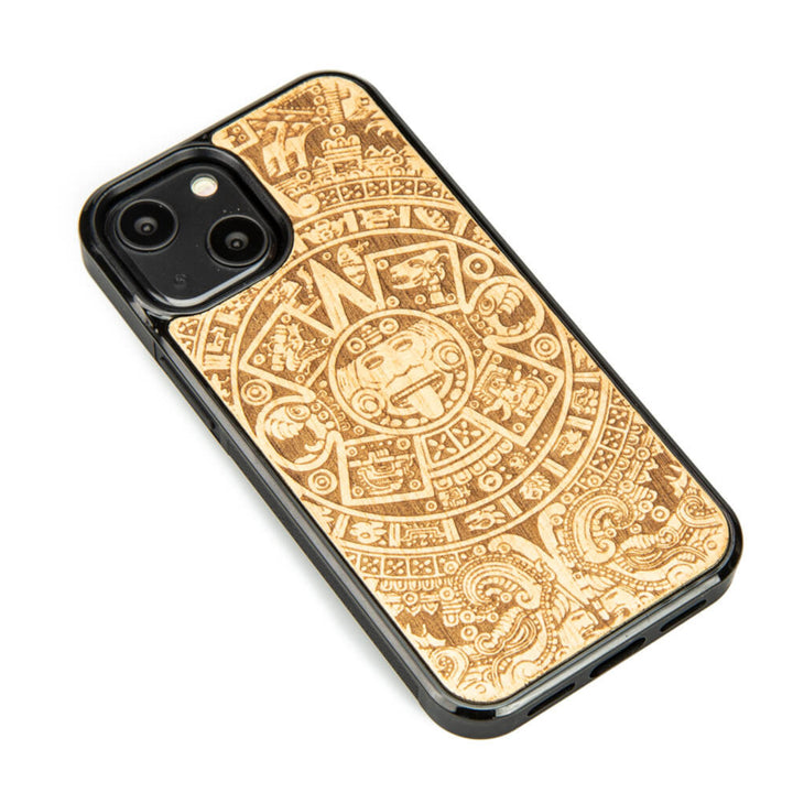 HOLZETUI IPHONE 13 MINI AZTEKISCHER KALENDER ANIEGRE