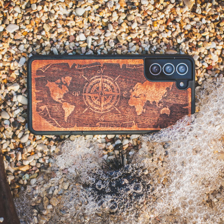 HOLZETUI IPHONE 12 MINI WIND ROSE MERBAU HOHE QUALITÄT