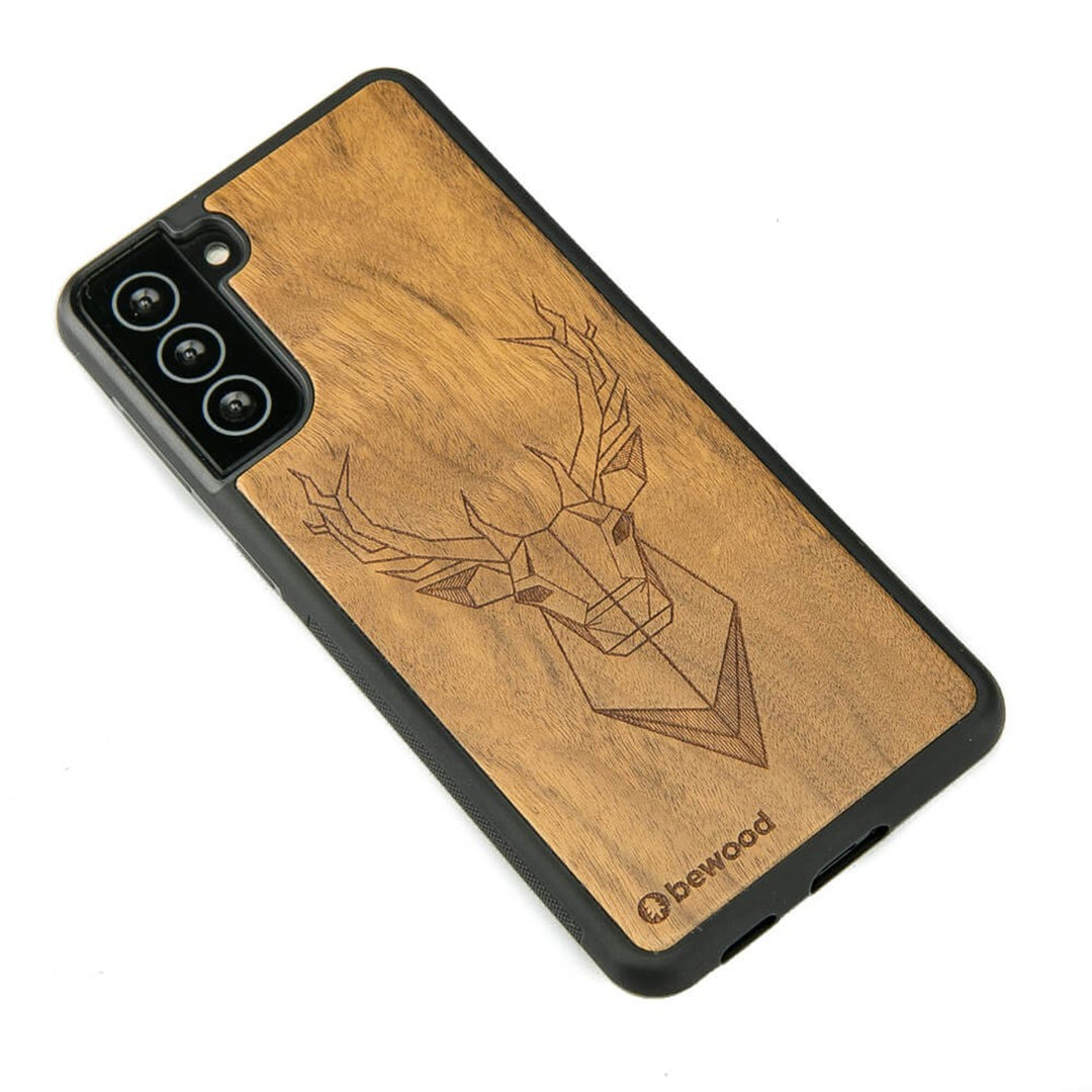 Bewood Handyhülle Holzetui Kompatibel mit Samsung Galaxy S21 FE Schutzhülle Hergestellt aus Naturholz Handwerkliche Präzision (Hirsch/Imbuia)