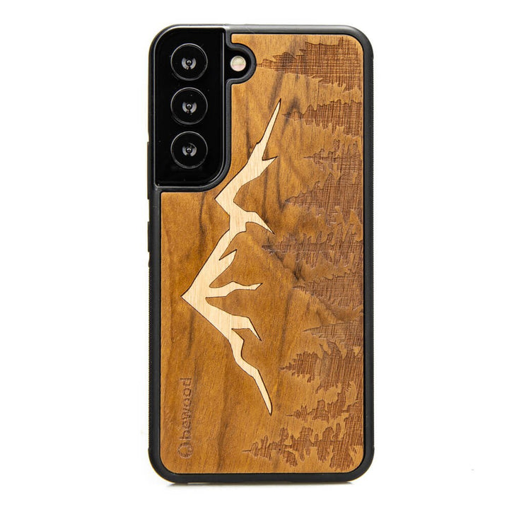 Bewood Handyhülle Holzetui Kompatibel mit Samsung Galaxy S22 Schutzhülle Hergestellt aus Naturholz Handwerkliche Präzision (Berge/Imbuia)