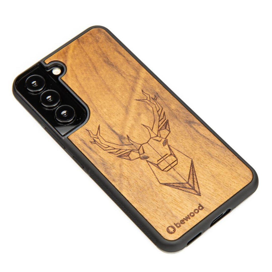 Bewood Handyhülle Holzetui Kompatibel mit Samsung Galaxy S22 Schutzhülle Hergestellt aus Naturholz Handwerkliche Präzision (Hirsch/Imbuia)