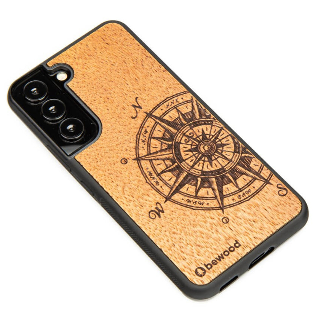Bewood Handyhülle Holzetui Kompatibel mit Samsung Galaxy S22 Schutzhülle Hergestellt aus Naturholz Handwerkliche Präzision (Traveler/Merbau)