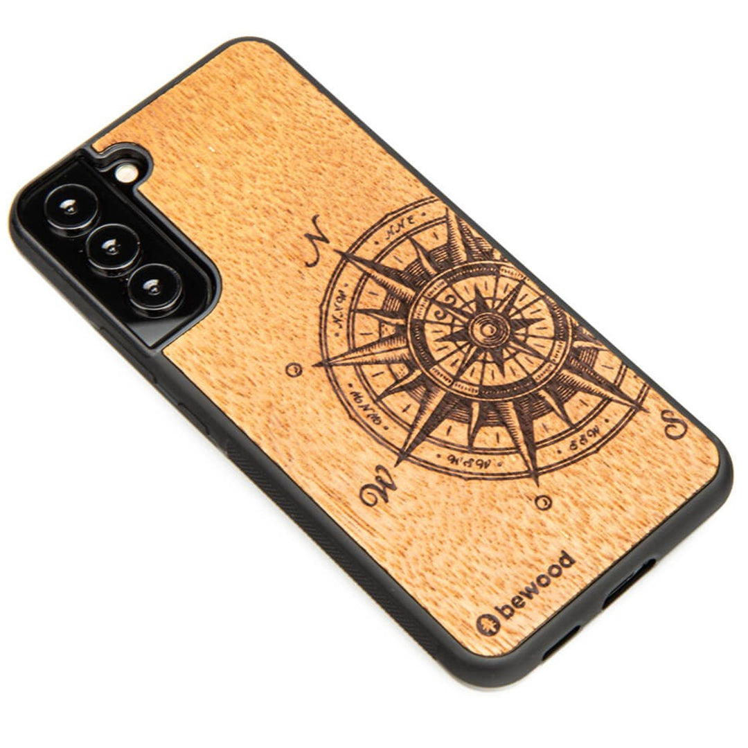 Bewood Handyhülle Holzetui Kompatibel mit Samsung Galaxy S22 Plus Schutzhülle Hergestellt aus Naturholz Handwerkliche Präzision (Traveler / Merbau)