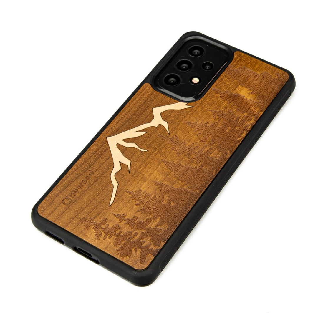 Bewood Handyhülle Holzetui Kompatibel mit Samsung Galaxy A53 5G Schutzhülle Hergestellt aus Naturholz Handwerkliche Präzision (Berge/Imbuia)